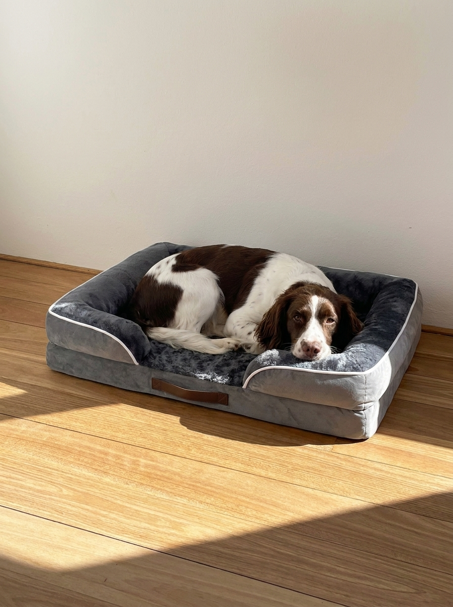Puppy op een zachte hondenmand van Finn's Friends